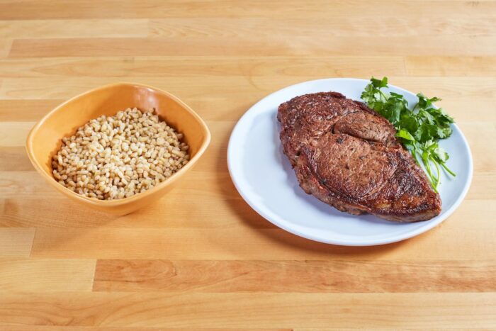 barley with natural angus steak