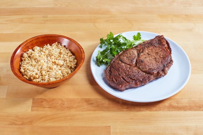 brown rice with natural angus steak