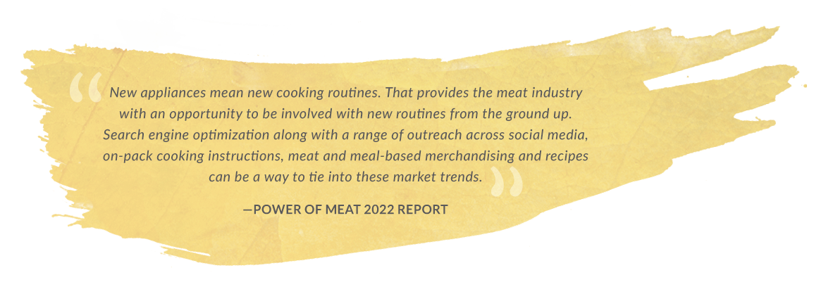 new appliances mean new cooking routines - data quoted from 2022 power of meat report