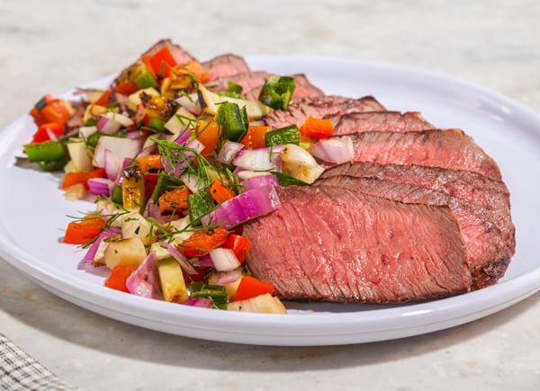 grilled steak with summer vegetable relish