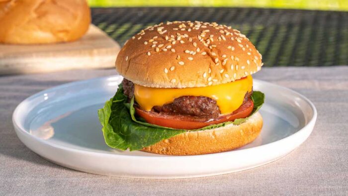 the ultimate burger with natural angus beef, cheese, garlic, onion powder, and worcestershire