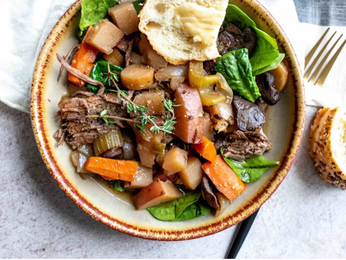 slow cooker beef meal on plate